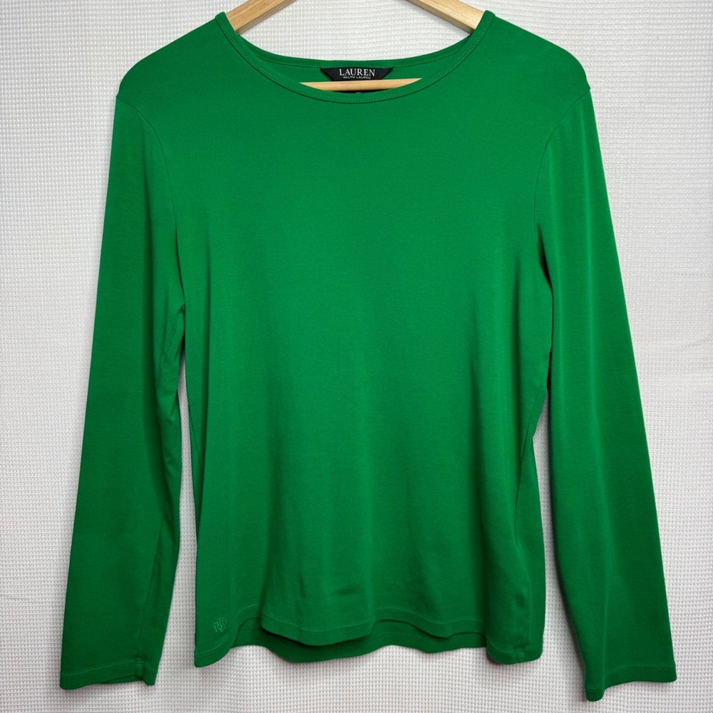 Lauren Ralph Lauren Women's Kelly Green Long Sleeve Top Classic Holiday Size L